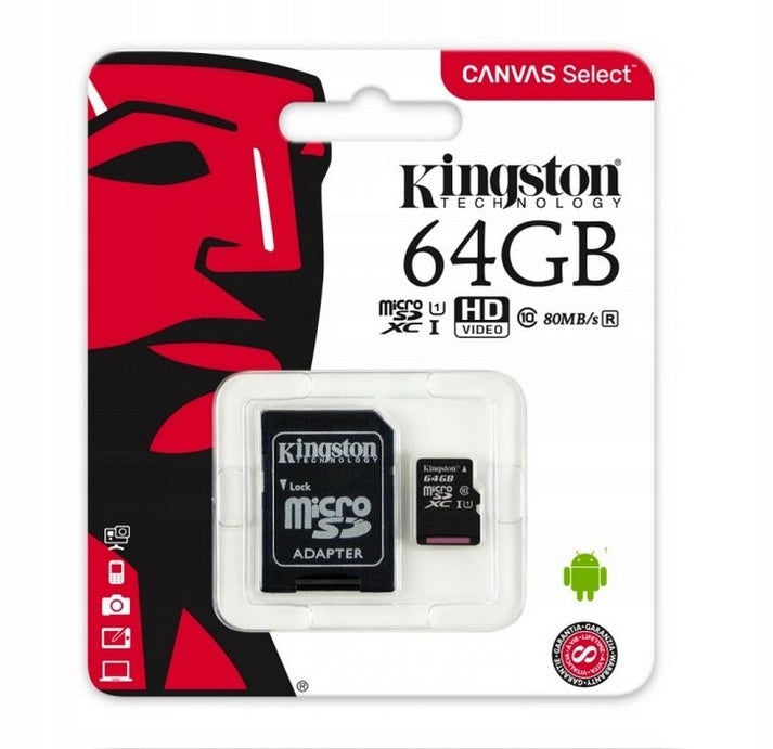 KINGSTON MICROSD CARD 64GB MICRO CL10 SD ADAPTER