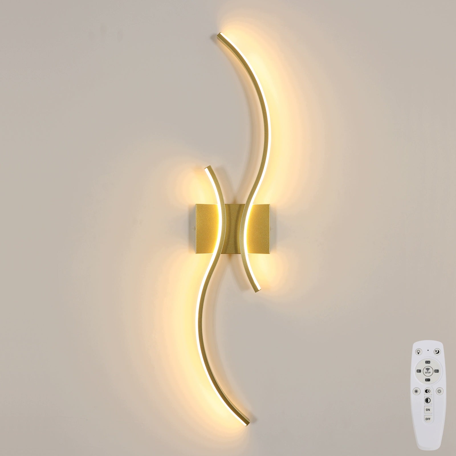 KINKIET LED LAMPA SCIENNA ZŁOTA NOWOCZESNA DO SALONU ŚCIEMNIALNA+PILOT 32W Packaging status original