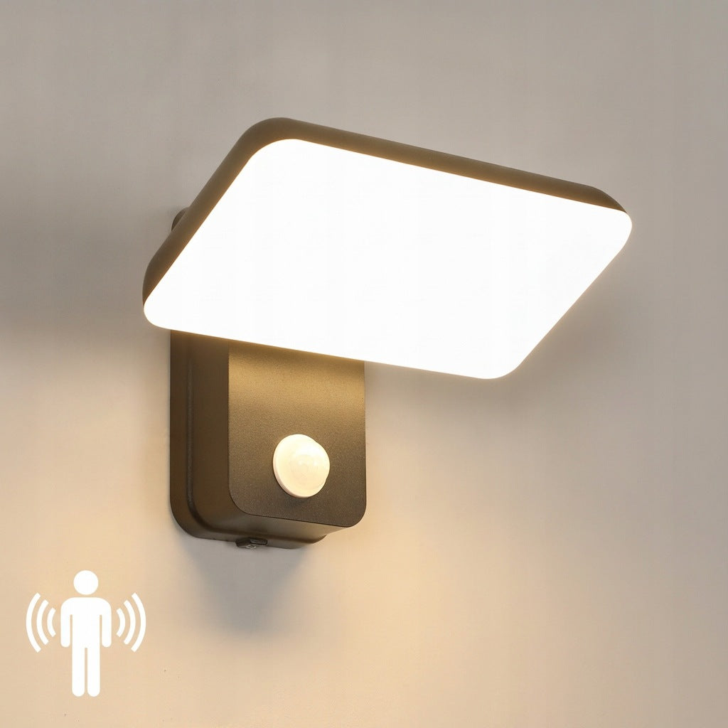 KINKIET ZEWNETRZNY CZARNA LAMPA SCIENNA LED Z CZUJNIKIEM RUCHU 3000K IP65