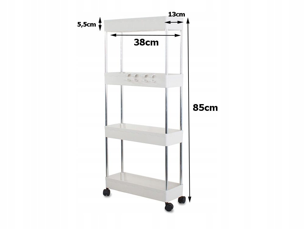 KITCHEN BATHROOM SHELF ON WHEELS BOOKCASE 4 LEVELS 3 HOOKS 24055 Manufacturer code 24055