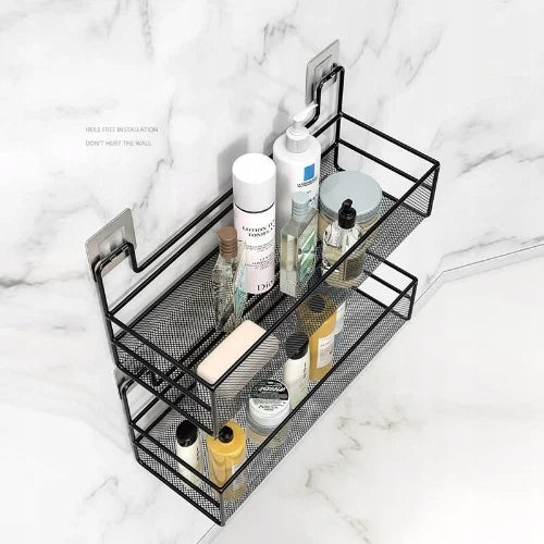 KITCHEN BATHROOM SHELF SELF ADHESIVE WALL HANGING METAL BLACK Manufacturer code L-329C