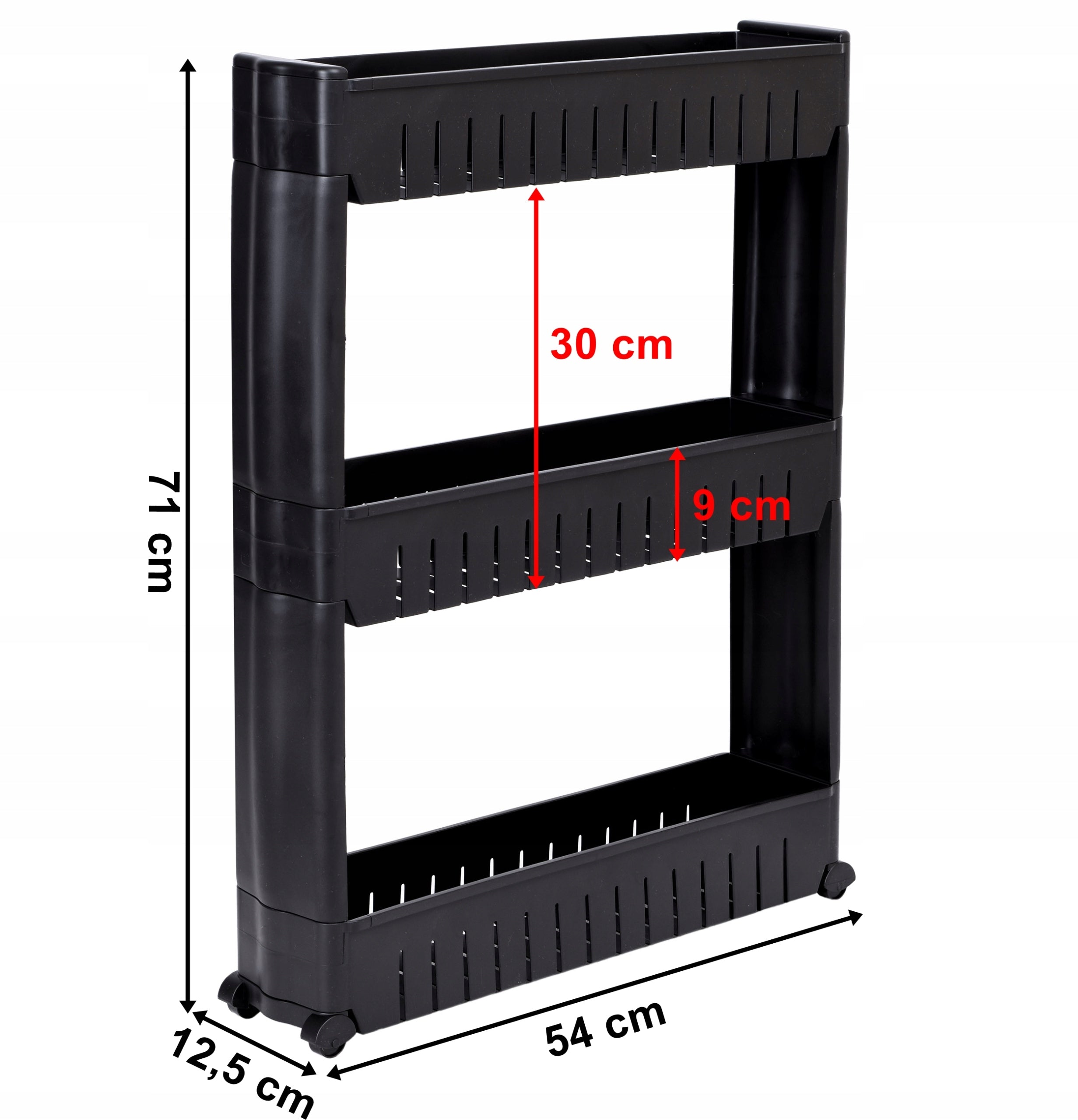 KITCHEN CABINET MOBILE NARROW BOOKCASE WITH WHEELS BLACK 3 SHELVES Manufacturer code 5902340321539