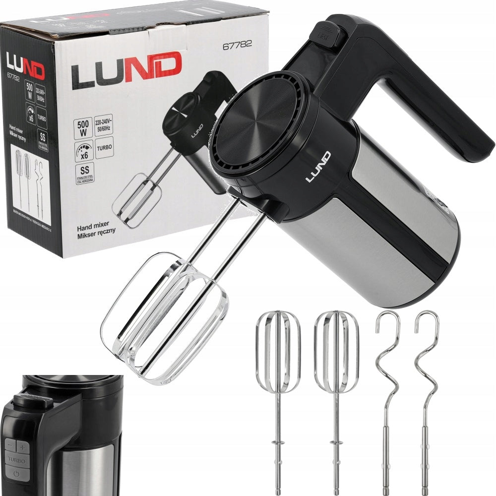 KITCHEN HAND MIXER FOR CAKE CREAM 500W 6 GEARS +TURBO 4 STIRRERS LUND Manufacturer code 67782