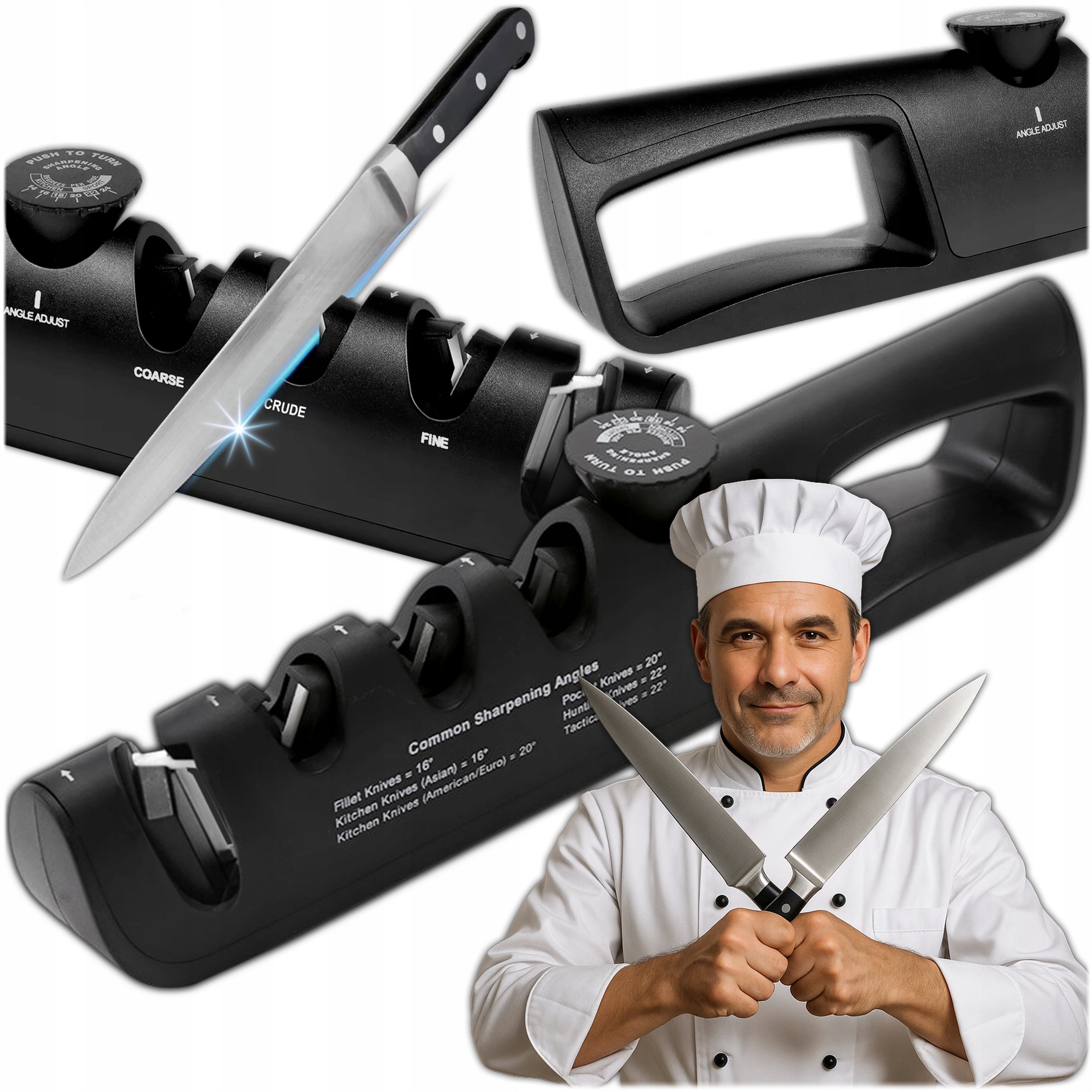 KITCHEN KNIFE AND SCISSORS SHARPENER PROFESSIONAL THREE-PHASE 3in1 WHETSTONE