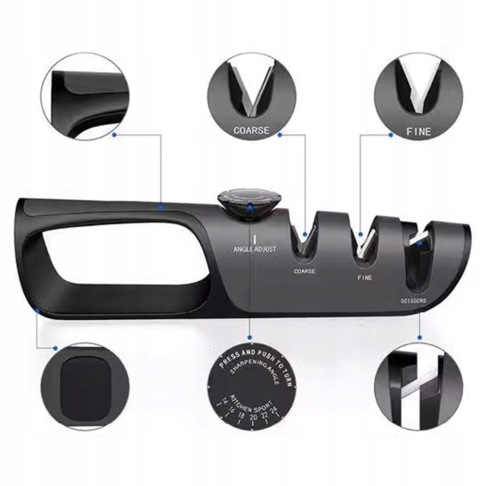 KITCHEN KNIFE SHARPENER SCISSORS THREE-PHASE WHETSTONE 3IN1 ANGLE ADJUSTMENT