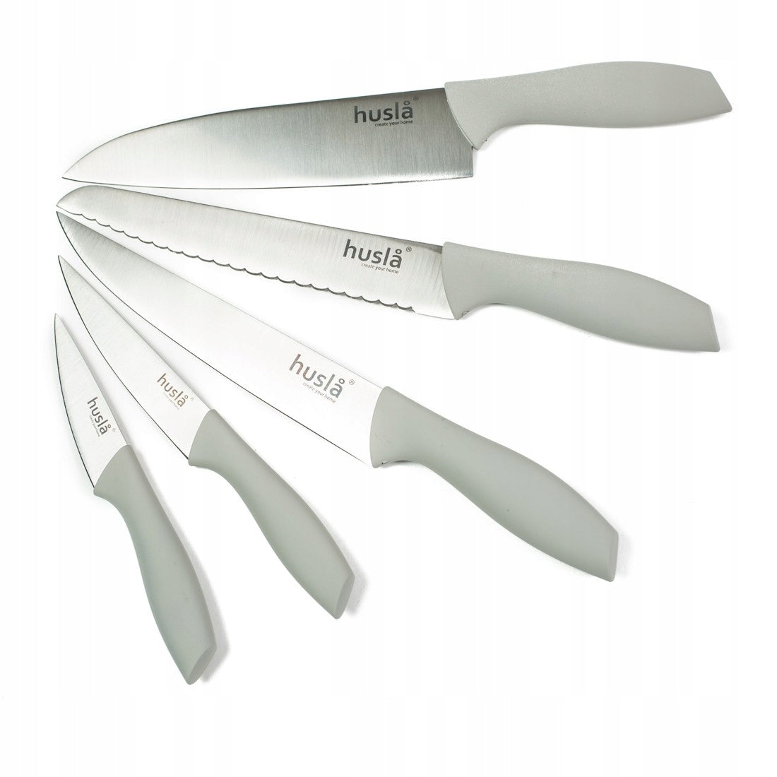 KITCHEN KNIVES IN BLOCK SET OF KNIVES GREY 5 PIECES STEEL Brand Husla