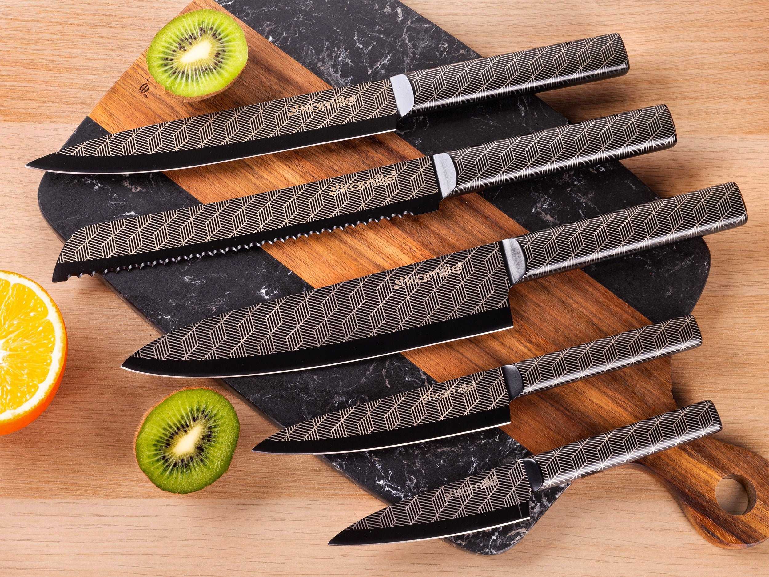 KITCHEN KNIVES STEEL SET OF 5 KNIVES KAMILLE + MAGNETIC STAND Brand Kamille