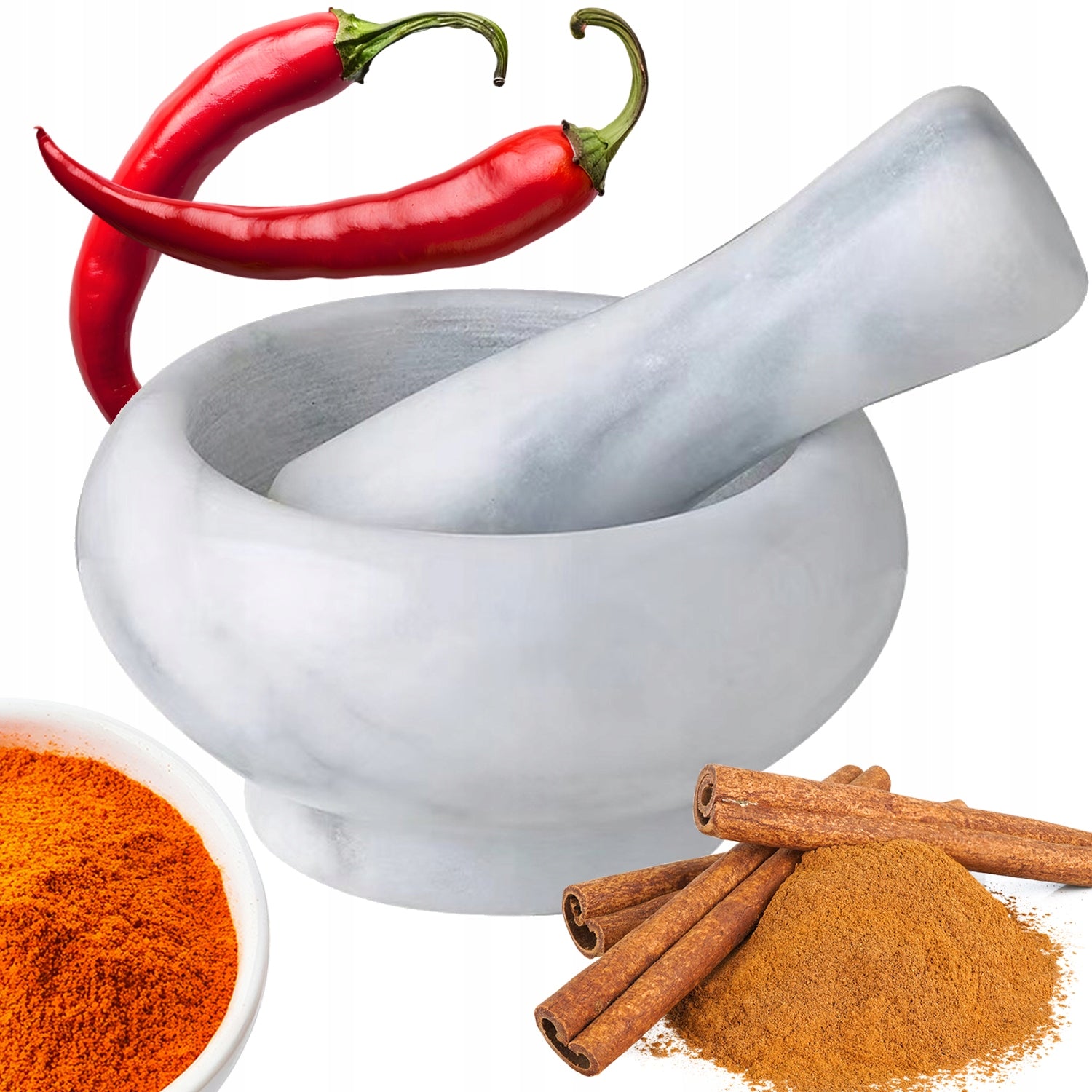 KITCHEN MORTAR STONE MARBLE PESTLE FOR GRINDING SPICES HERBS