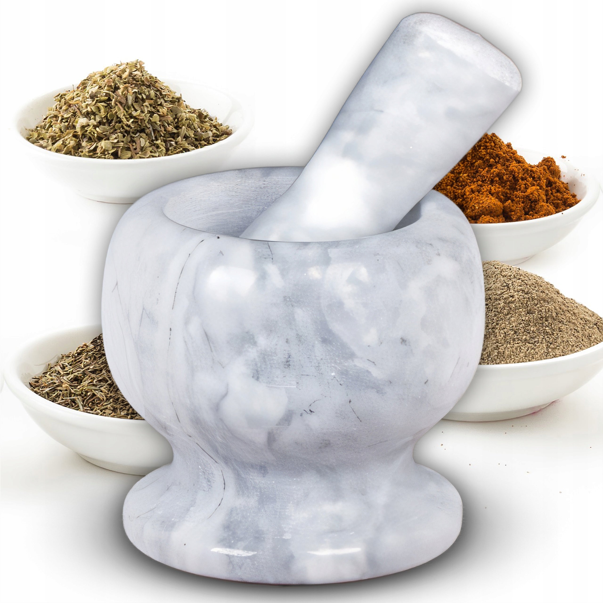 KITCHEN MORTAR STONE MARBLE WITH PESTLE FOR HERB MEDICINE SPICES