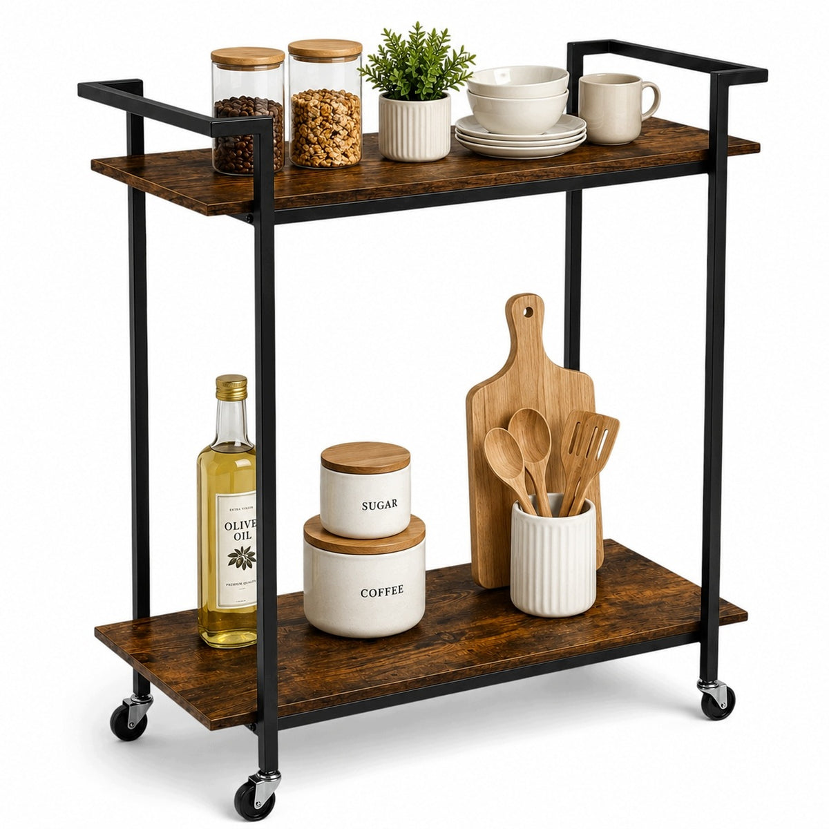 KITCHEN RACK ON WHEELS OAK RUSTIC TABLE LOFT CABINET 80 CM