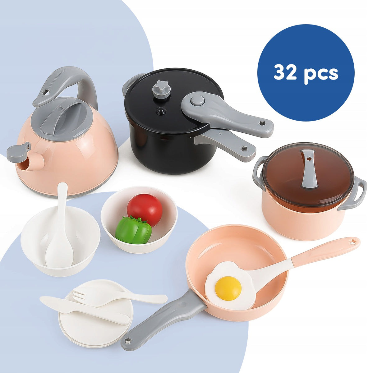 KITCHEN SET FOR CHILDREN POTS KETTLE FRYING PAN ACCESSORIES 32 EL. Packaging status original