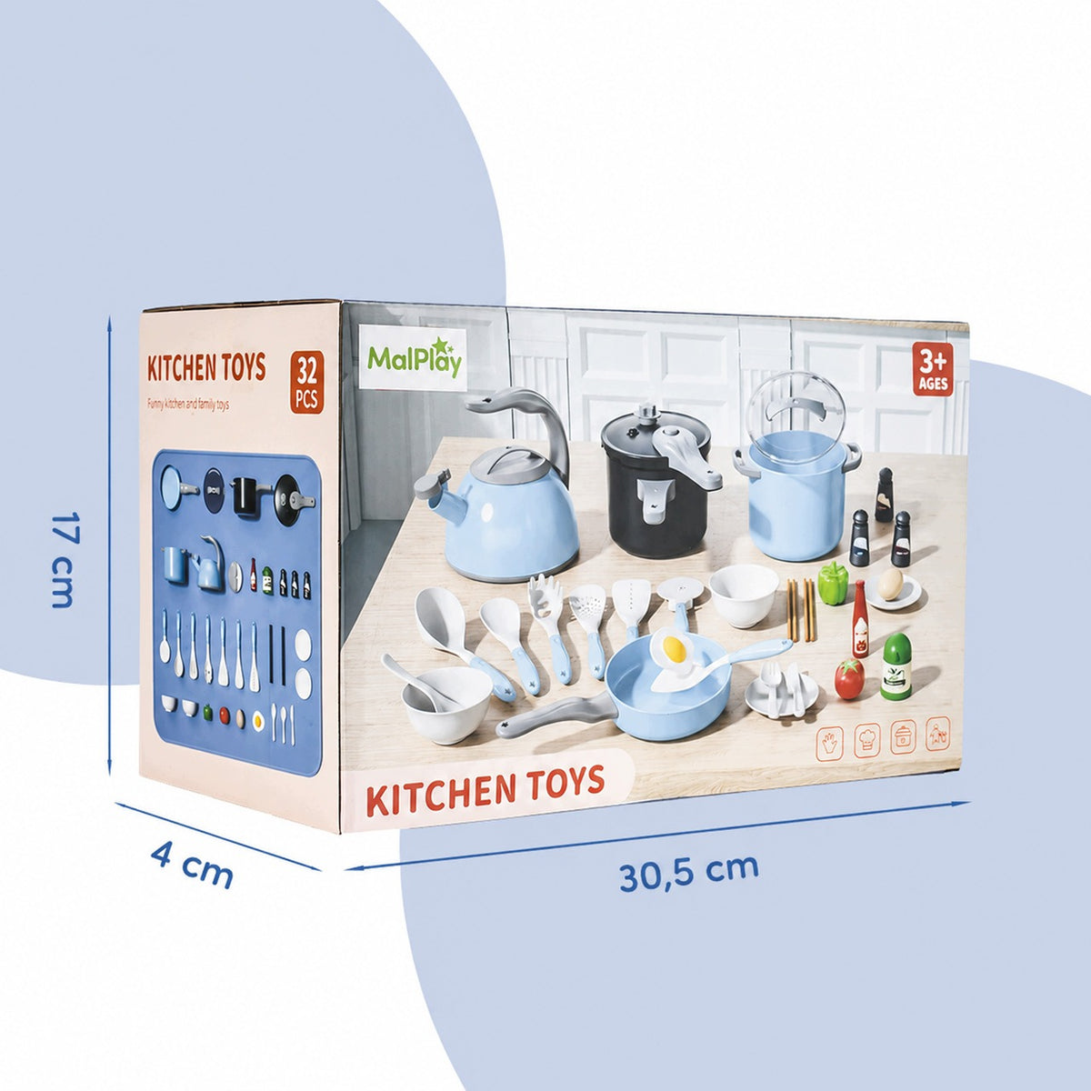 KITCHEN SET FOR CHILDREN POTS KETTLE FRYING PAN ACCESSORIES 32 EL. Packaging status original