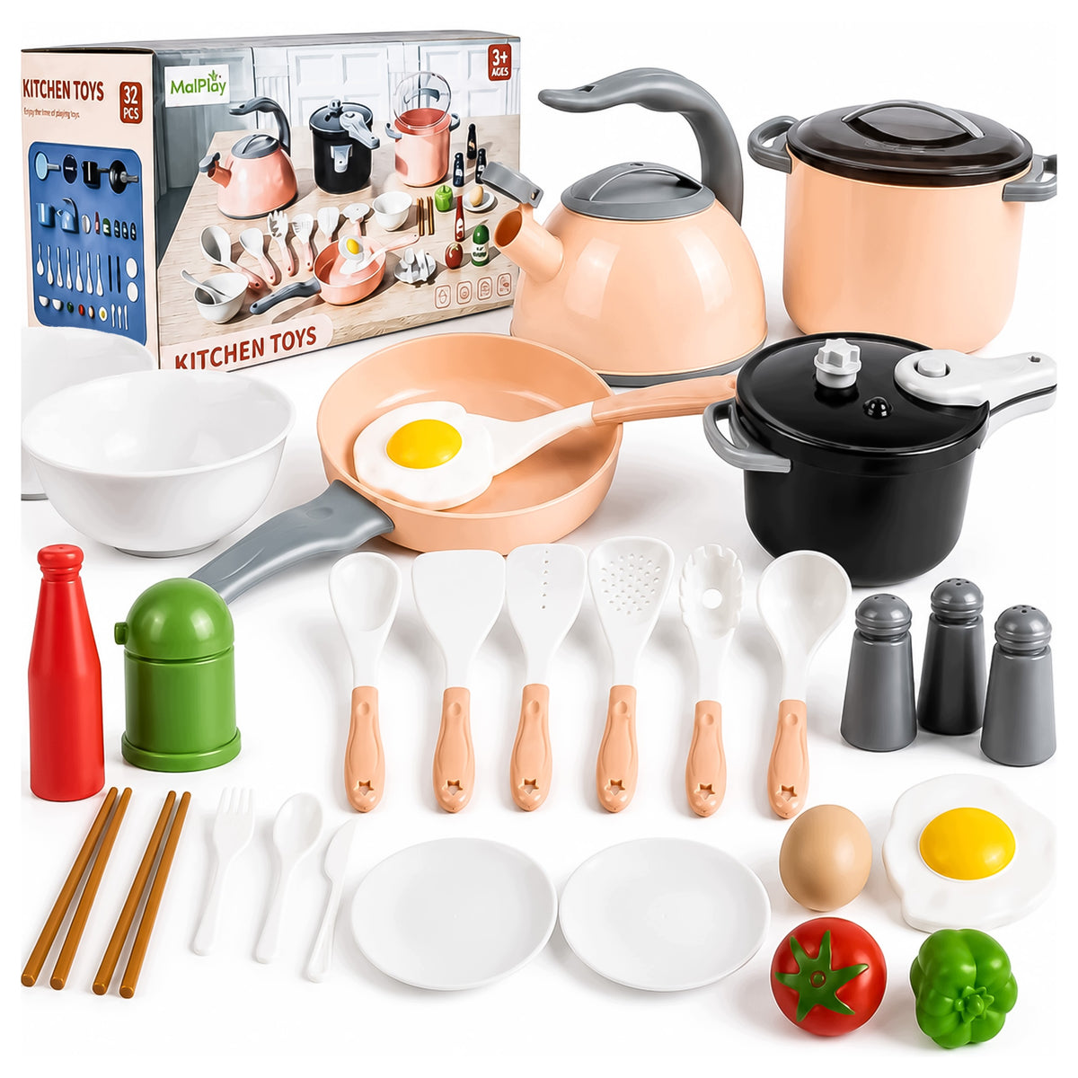 KITCHEN SET FOR CHILDREN POTS KETTLE FRYING PAN ACCESSORIES 32 EL.
