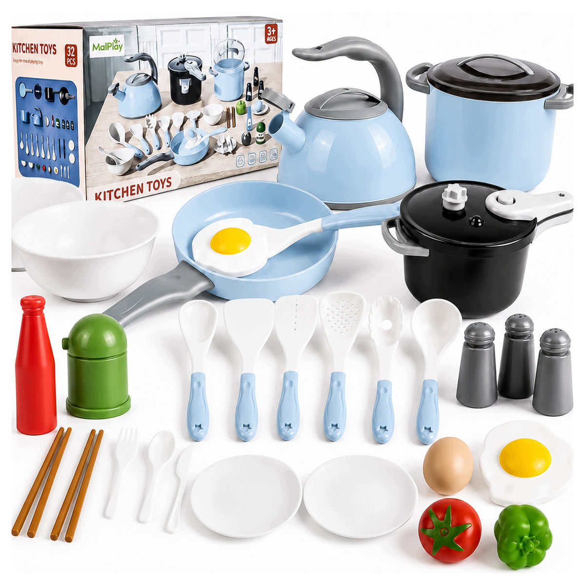 KITCHEN SET FOR CHILDREN POTS KETTLE FRYING PAN ACCESSORIES 32 EL.