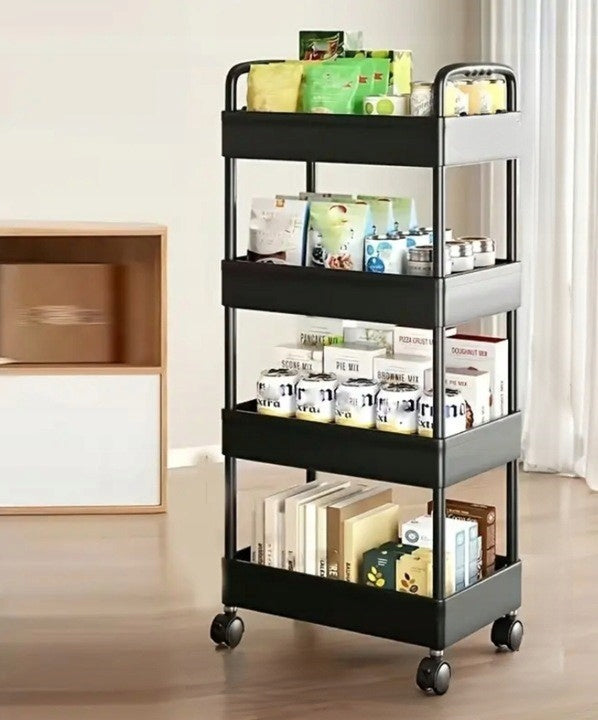KITCHEN SHELF CABINET RACK ON WHEELS BASKETS 4 LEVELS BLACK 84X36X24CM
