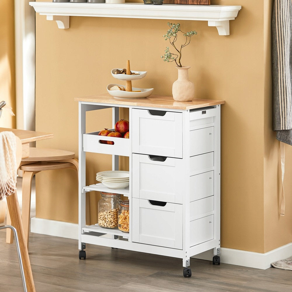 KITCHEN TROLLEY SoBuy Loft Island on Wheels 3 Drawers White MDF 67x37 cm Packaging status original