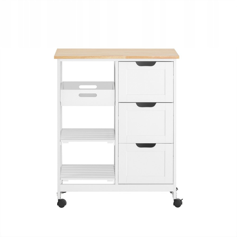 KITCHEN TROLLEY SoBuy Loft Island on Wheels 3 Drawers White MDF 67x37 cm