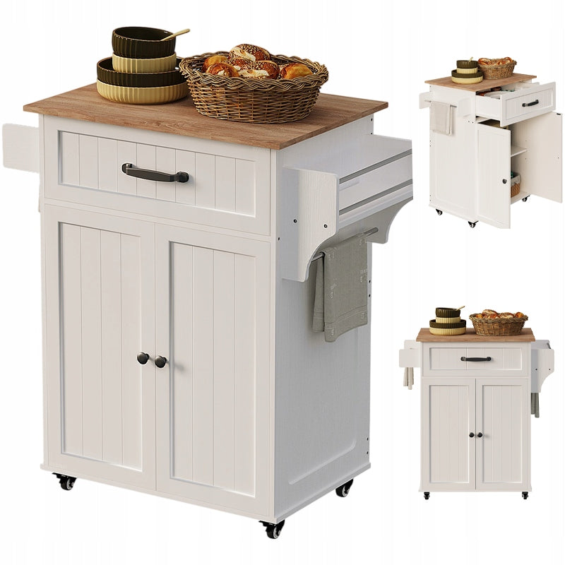 KITCHEN TROLLEY WHITE WITH WORKTOP DRAWER DOOR MODERN LOFT