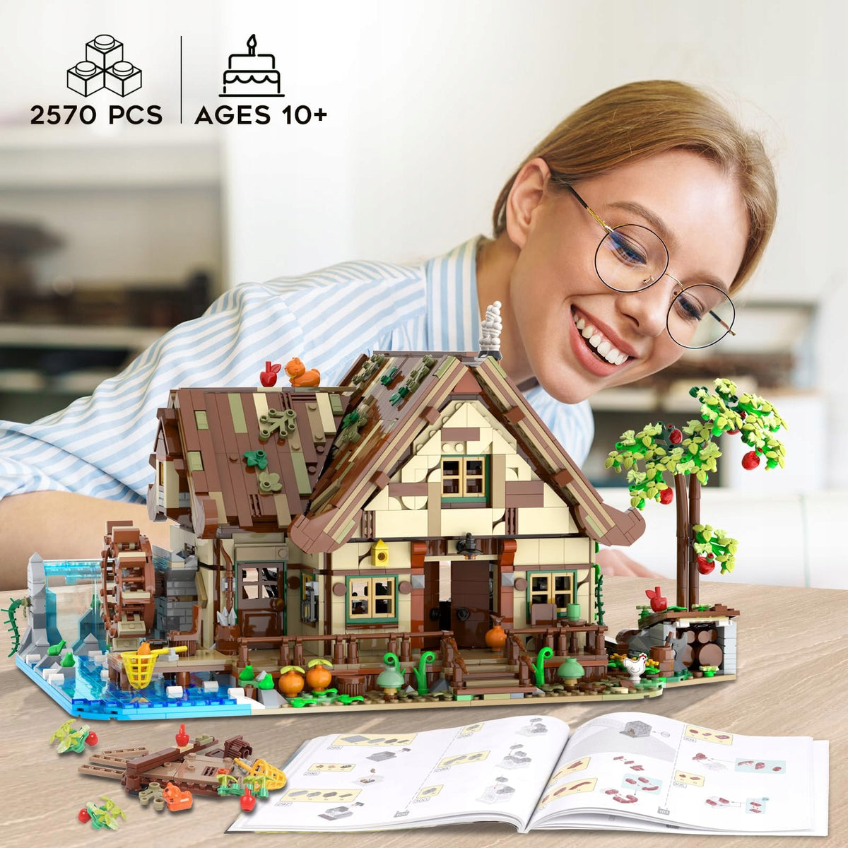 KLOCKI DREWNIANY DOMEK ESTAW KLOCKÓW MINIATURA DEKORACJALEŚNY Z LED 2570 EL Packaging status original