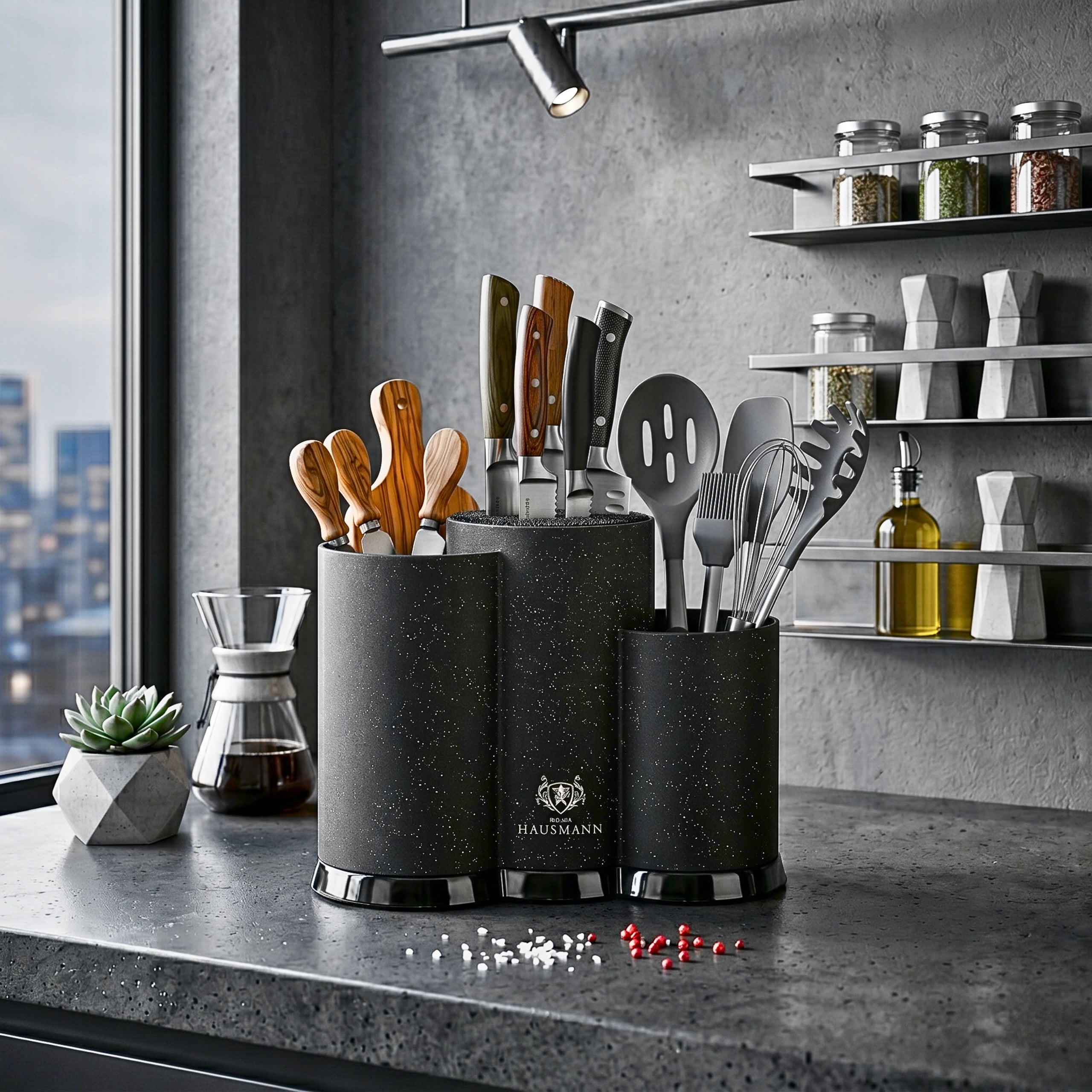 KNIFE RACK BLOCK FOR KITCHEN KNIVES PLASTIC UNIVERSAL BLACK Manufacturer code STOJAK BLOK NA NOŻE 3 KOMOROWY CZARNY