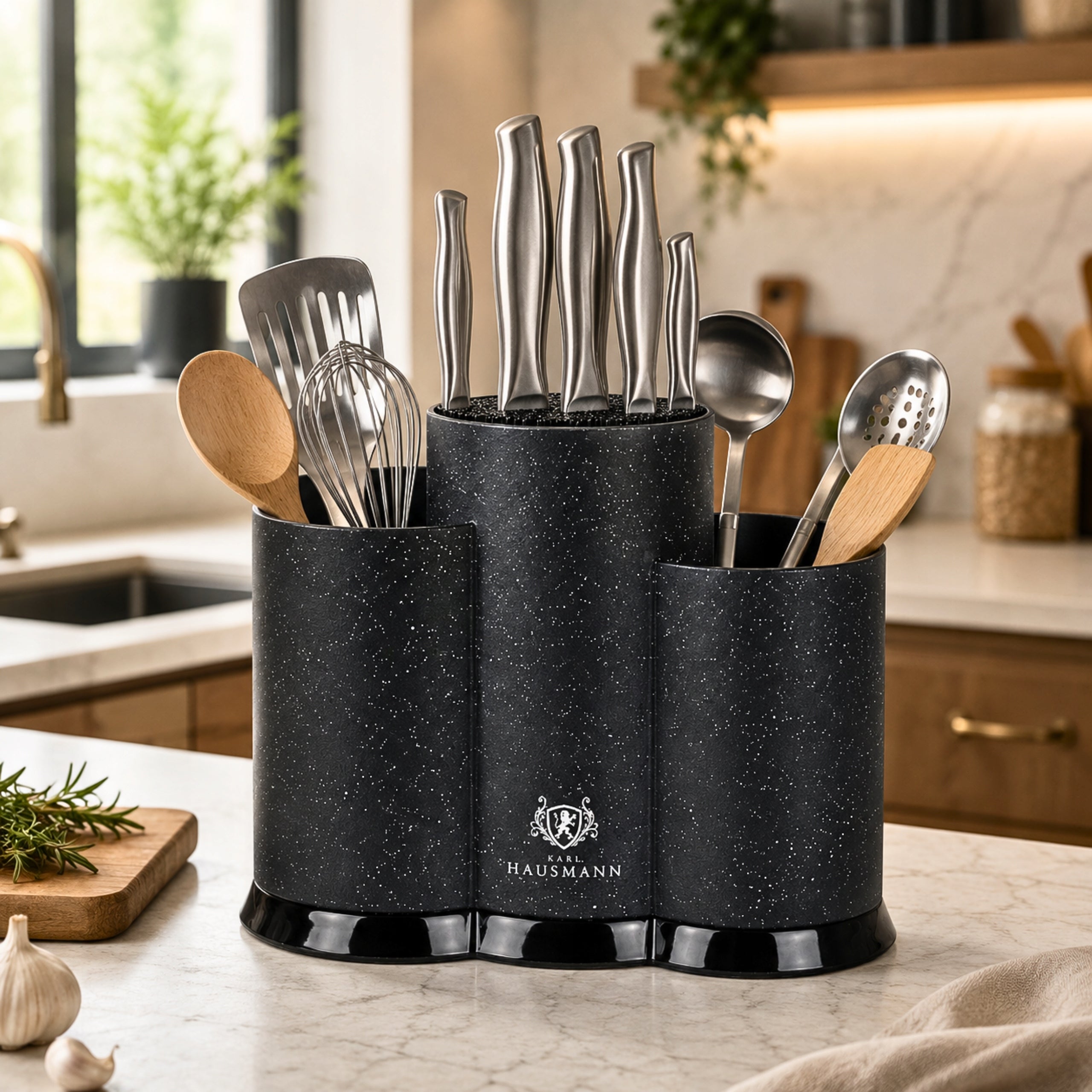 KNIFE RACK BLOCK FOR KITCHEN KNIVES PLASTIC UNIVERSAL BLACK Packaging status original