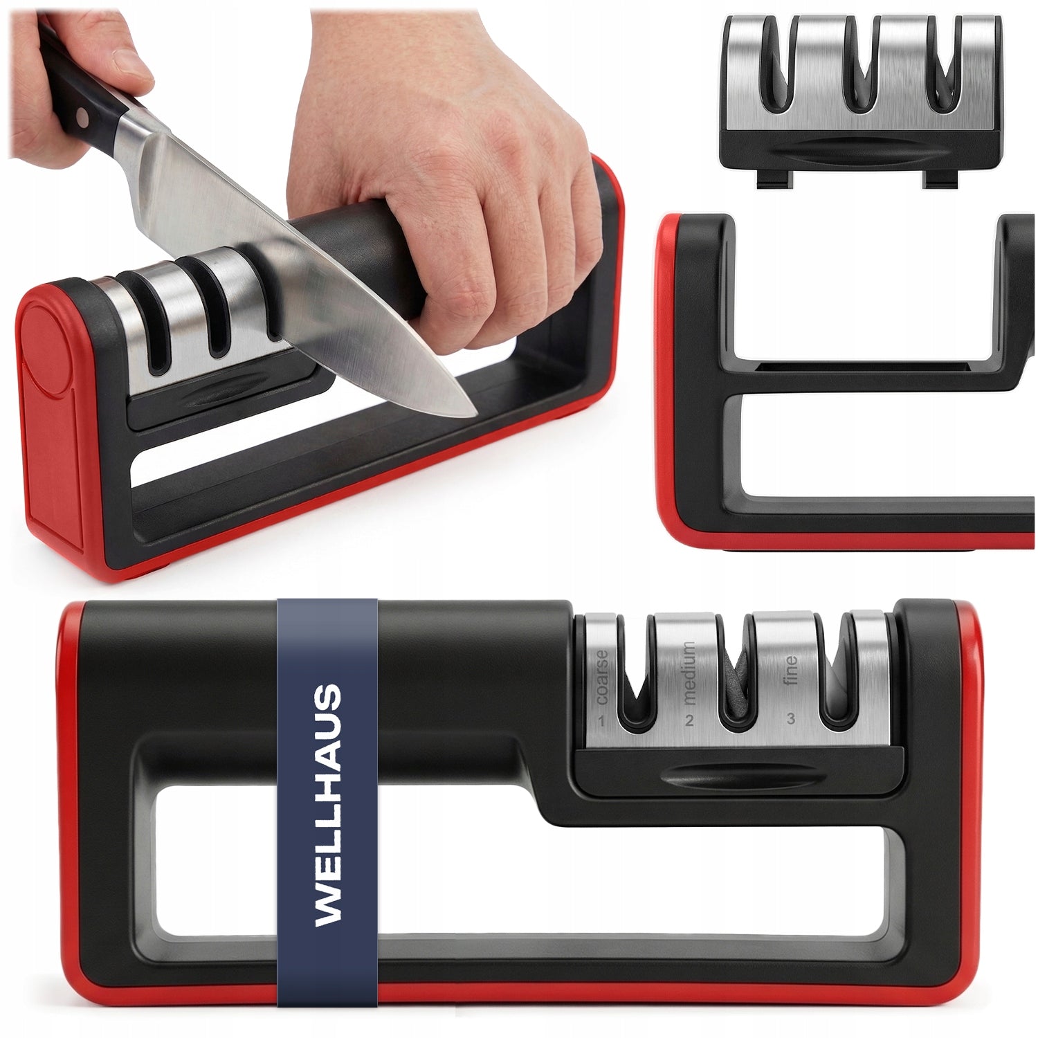 KNIFE WHETSTONE SHARPENER 3 DEGREE STEEL DIAMOND CERAMIC WELLHAUS