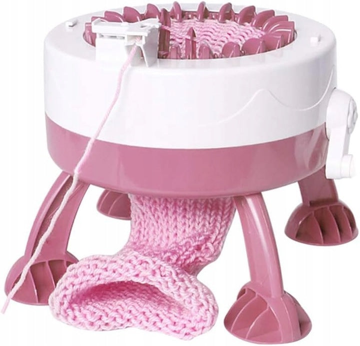 KNITTING MACHINE FOR KIDS ROTATING LOOM TOY DIY 2xNEEDLE YARNS Color pink