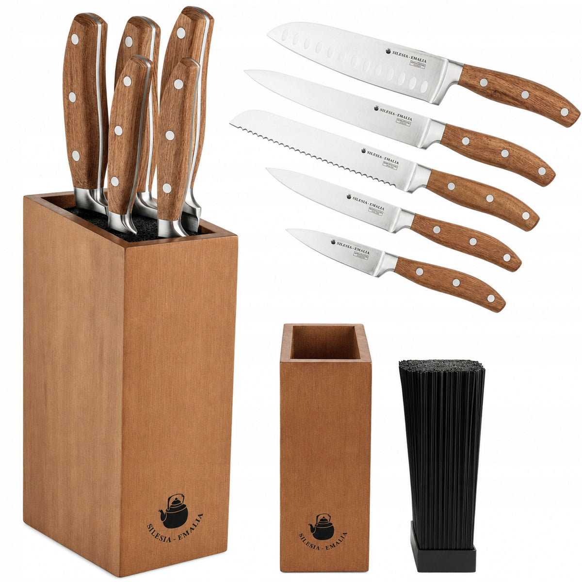 KNIVES IN BLOCK SET KITCHEN KNIVES SET 5 PIECES WOODEN BLOCK RACK