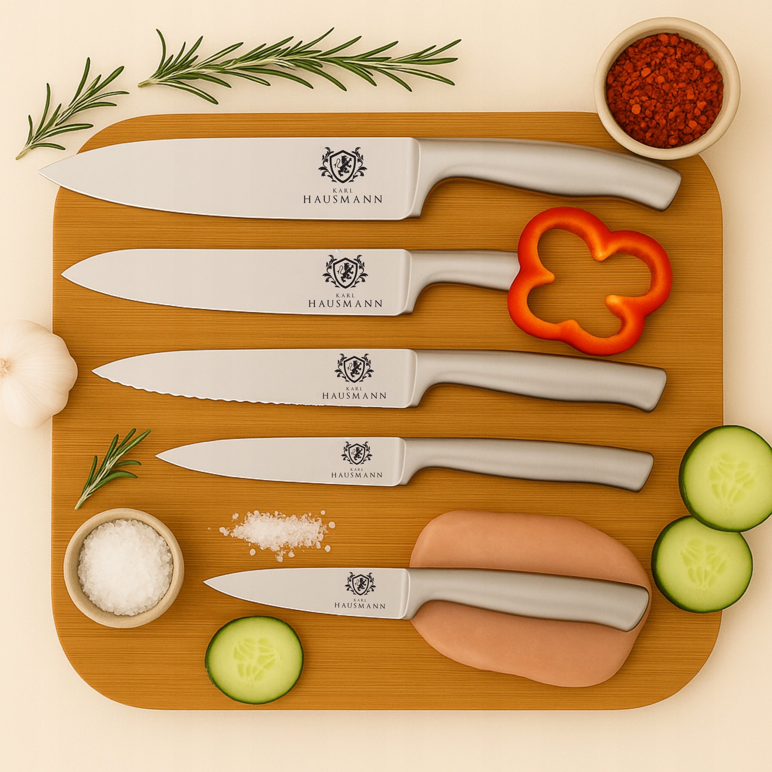 KNIVES IN BLOCK SET OF KITCHEN KNIVES 5PCS. + KNIFE ARROW STAND Manufacturer code komplet nozy w bloku KARL HAUSMANN Flavio