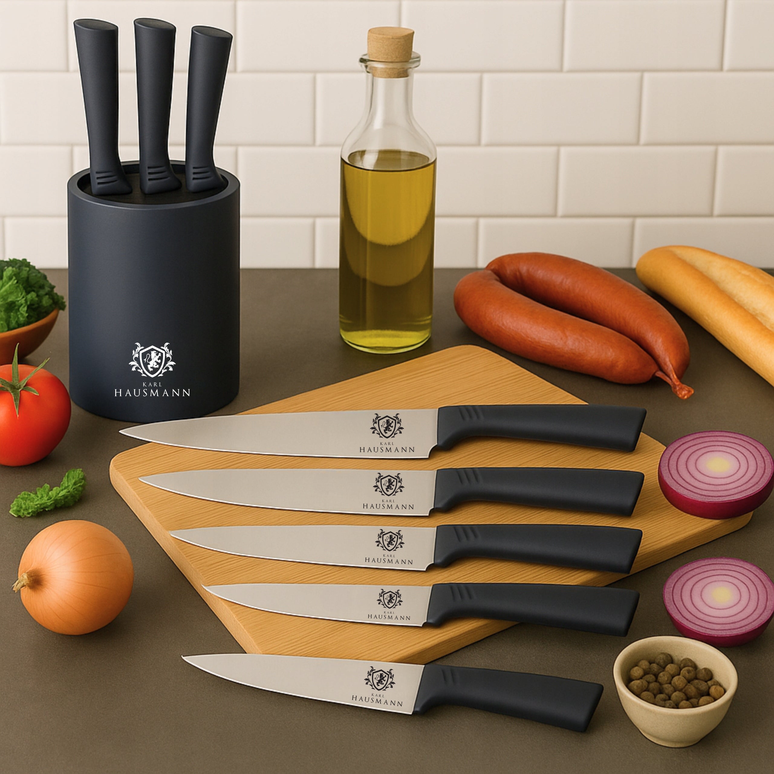 KNIVES IN BLOCK SET OF KITCHEN KNIVES 5PCS. + KNIFE ARROW STAND Packaging status original