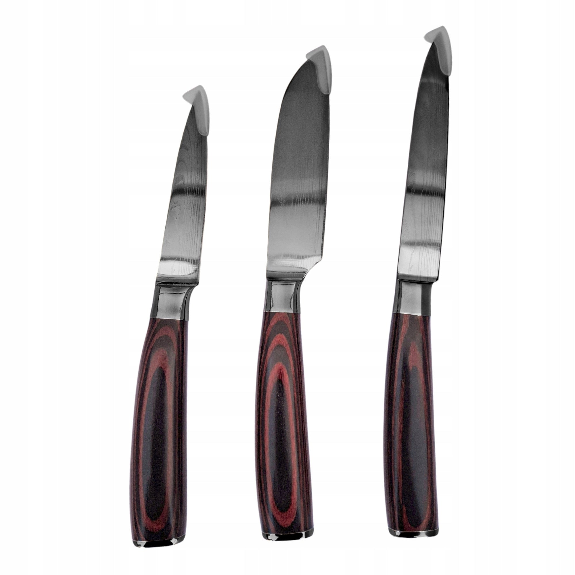 KNIVES JAPANESE STAINLESS STEEL WOODEN HANDLES SET OF 3 KNIVES Packaging status original