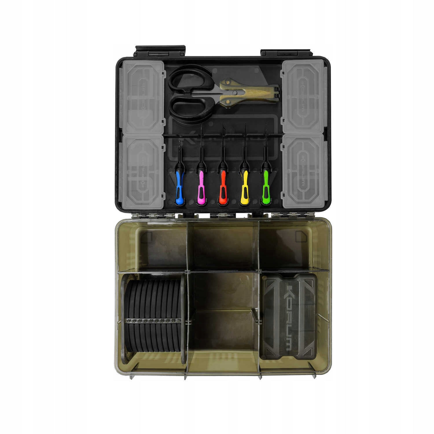 KORUM TACKLE BLOX ACCESSORY BOX - FULLY LOADED + NEEDLES + SCISSORS
