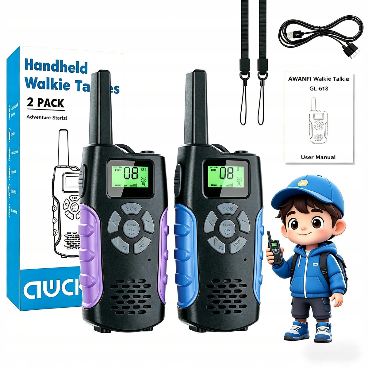 KRÓTKOFALÓWKI WALKIE TALKIE DLA DZIECI ZESTAW Z USB VOX LATARKA 5KM ZASIĘG