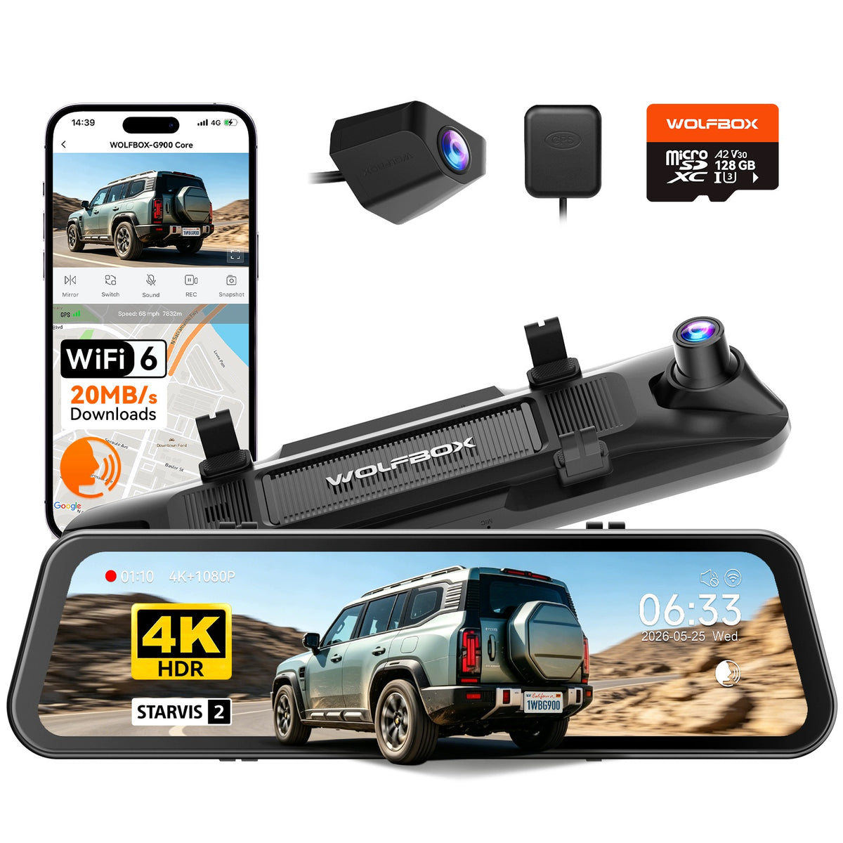 Kamera samochodowa WOLFBOX G900 Core 4K 12" STARVIS 2 IMX678 GPS WiFi 128g