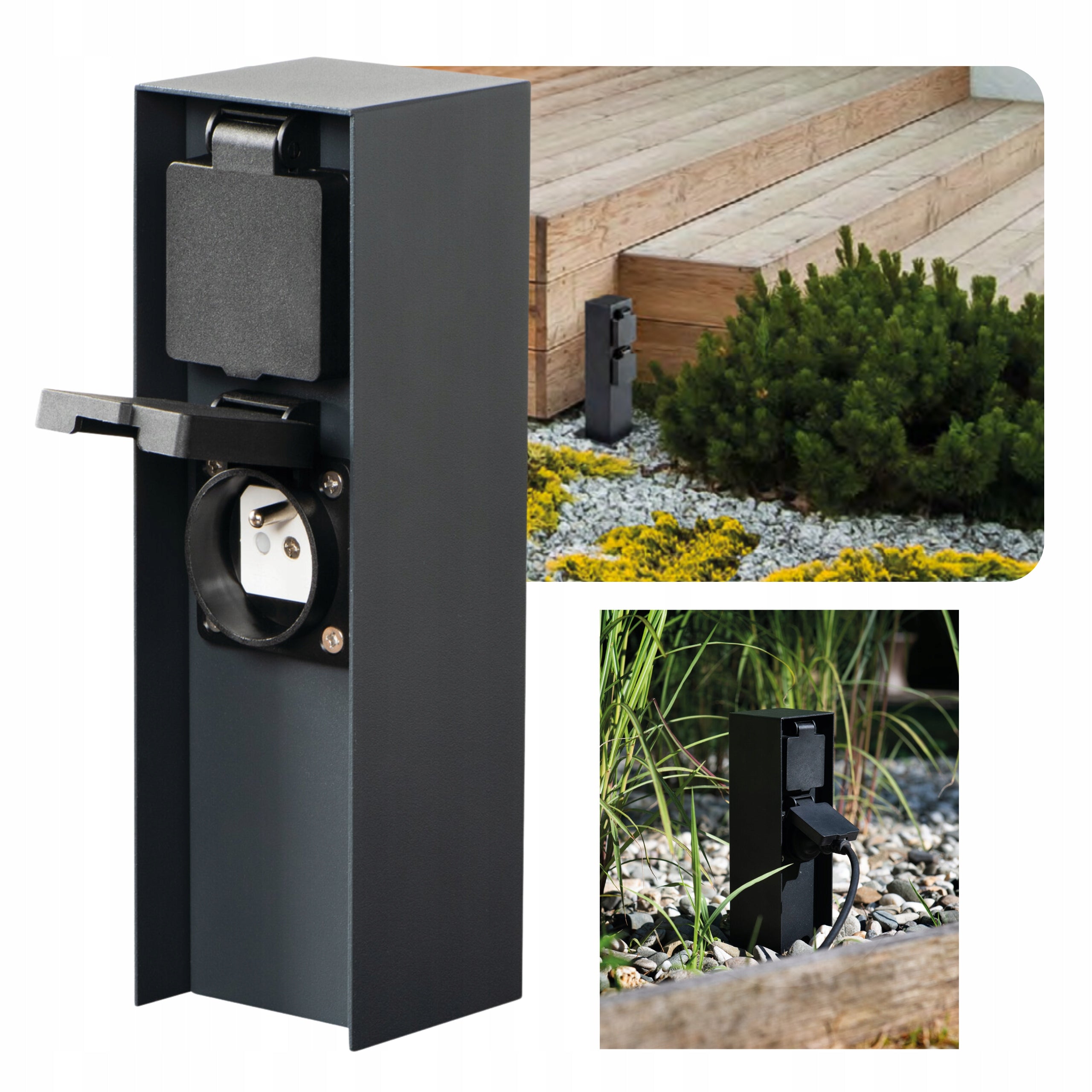 Kanlux Dasto Electric garden post with 2x socket anthracite IP44 23 cm