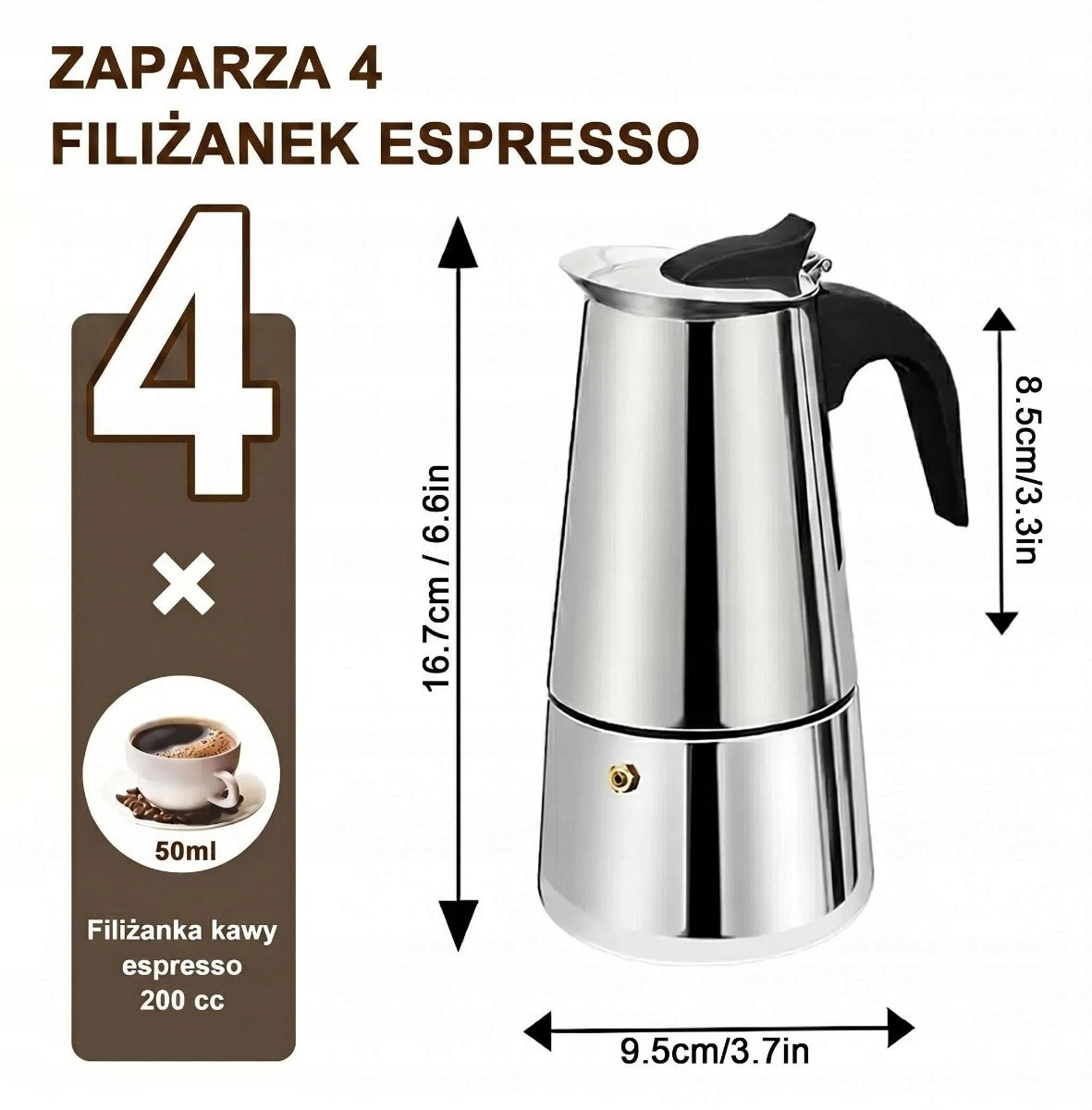 Kawiarka Stalowa Kwalux Do Espresso 4 Filiżanki 200 ml gaz Packaging status original