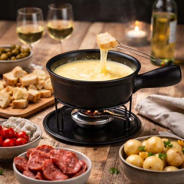 Keramické fondue na sýr či čokoládu Gusta Blac včetně kahanu a vidliček