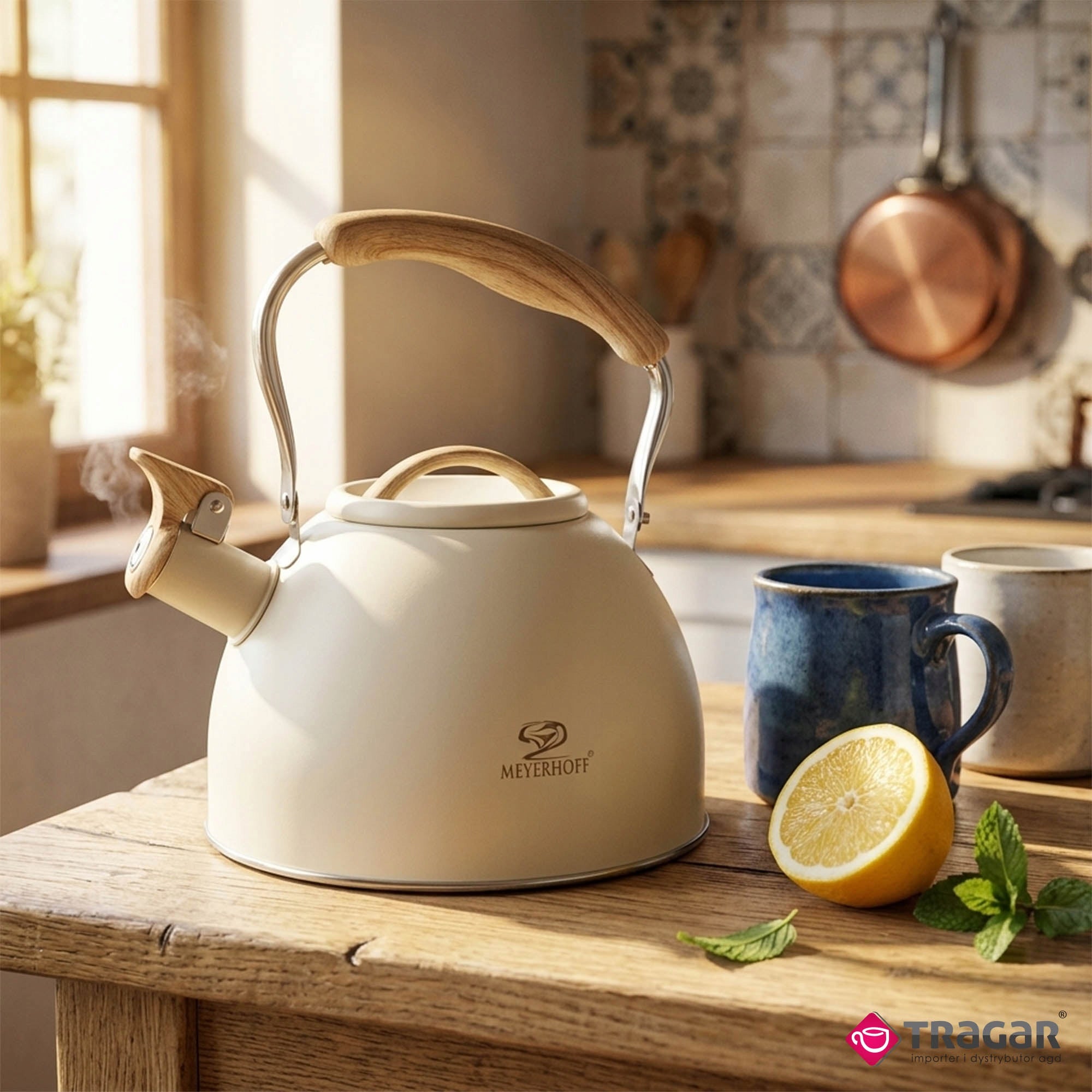 Kettle 2,5L Cream Stainless Steel Gas Induction with Whistle Traditional Brand Meyerhoff