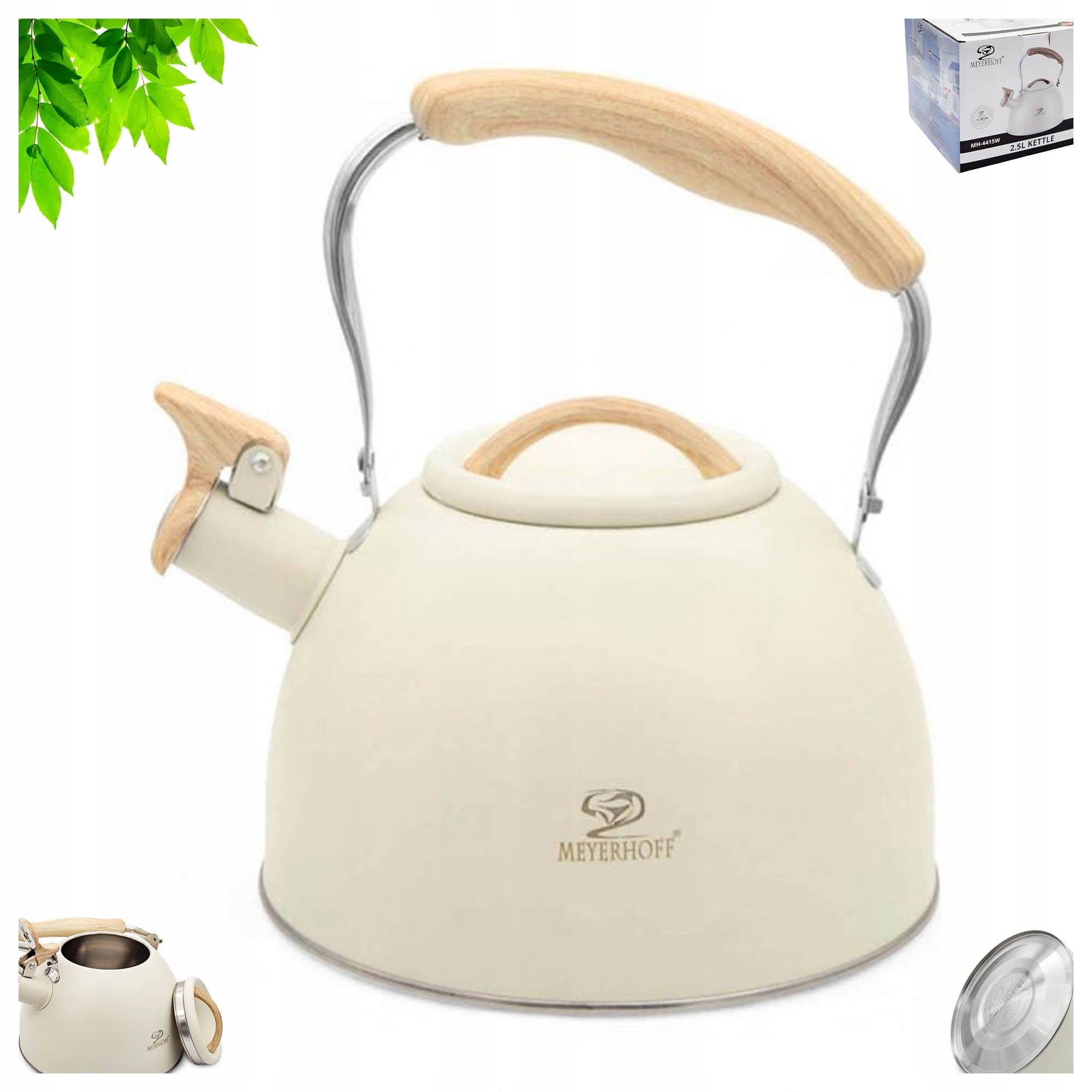 Kettle 2,5L Cream Stainless Steel Gas Induction with Whistle Traditional