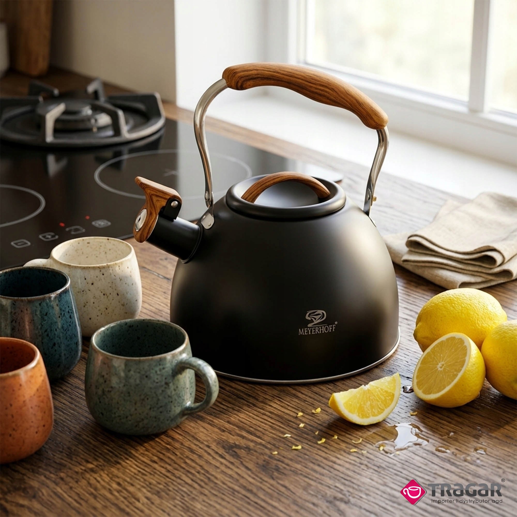 Kettle 2.5L Steel Black Matte with Whistle Stainless Gas Induction Brand Meyerhoff
