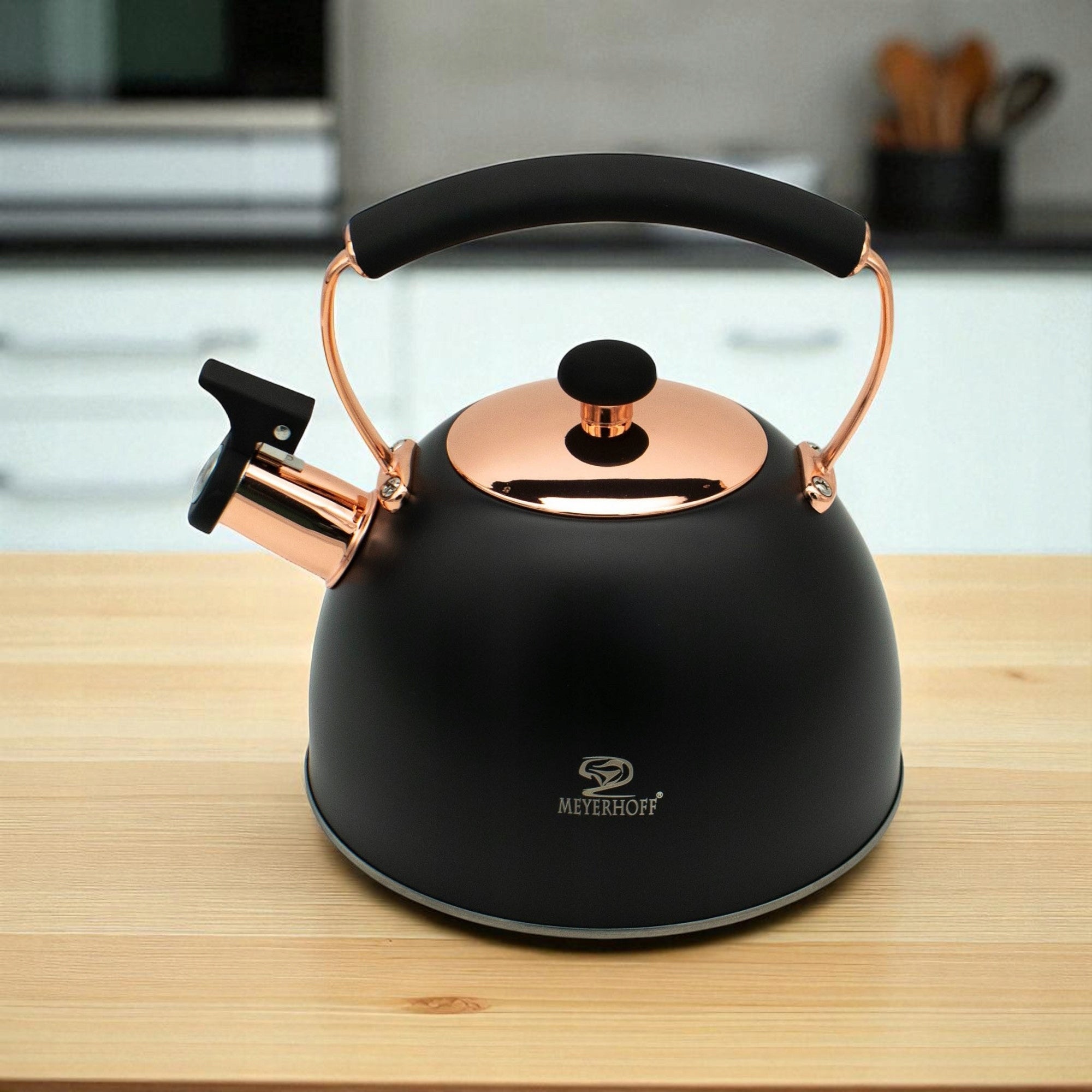 Kettle 2.5L Steel Stainless Black Matte with Whistle for Induction Gas Brand Meyerhoff