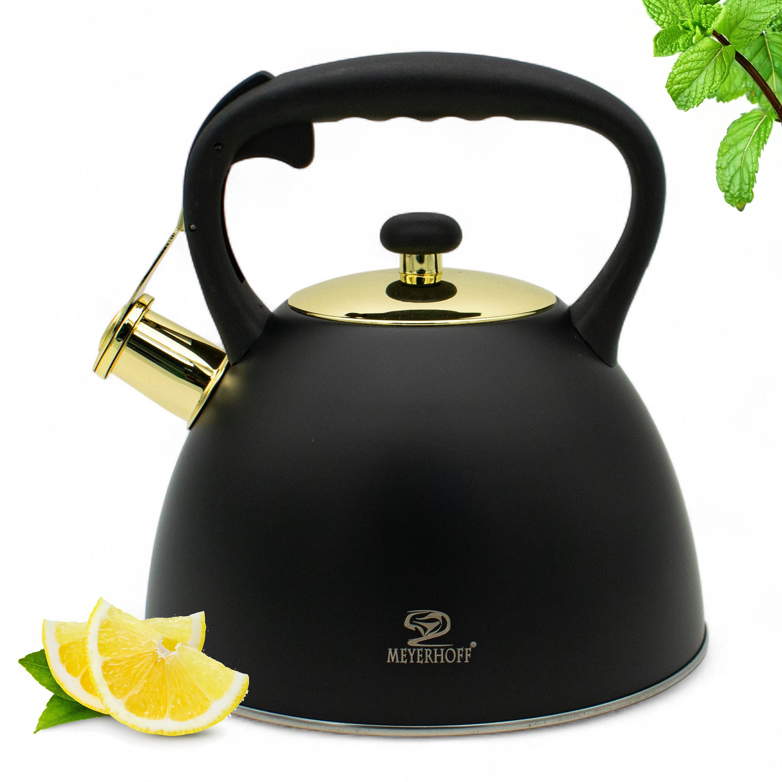 Kettle 3L Steel Stainless Black Matte with Whistle Handle Induction Gas