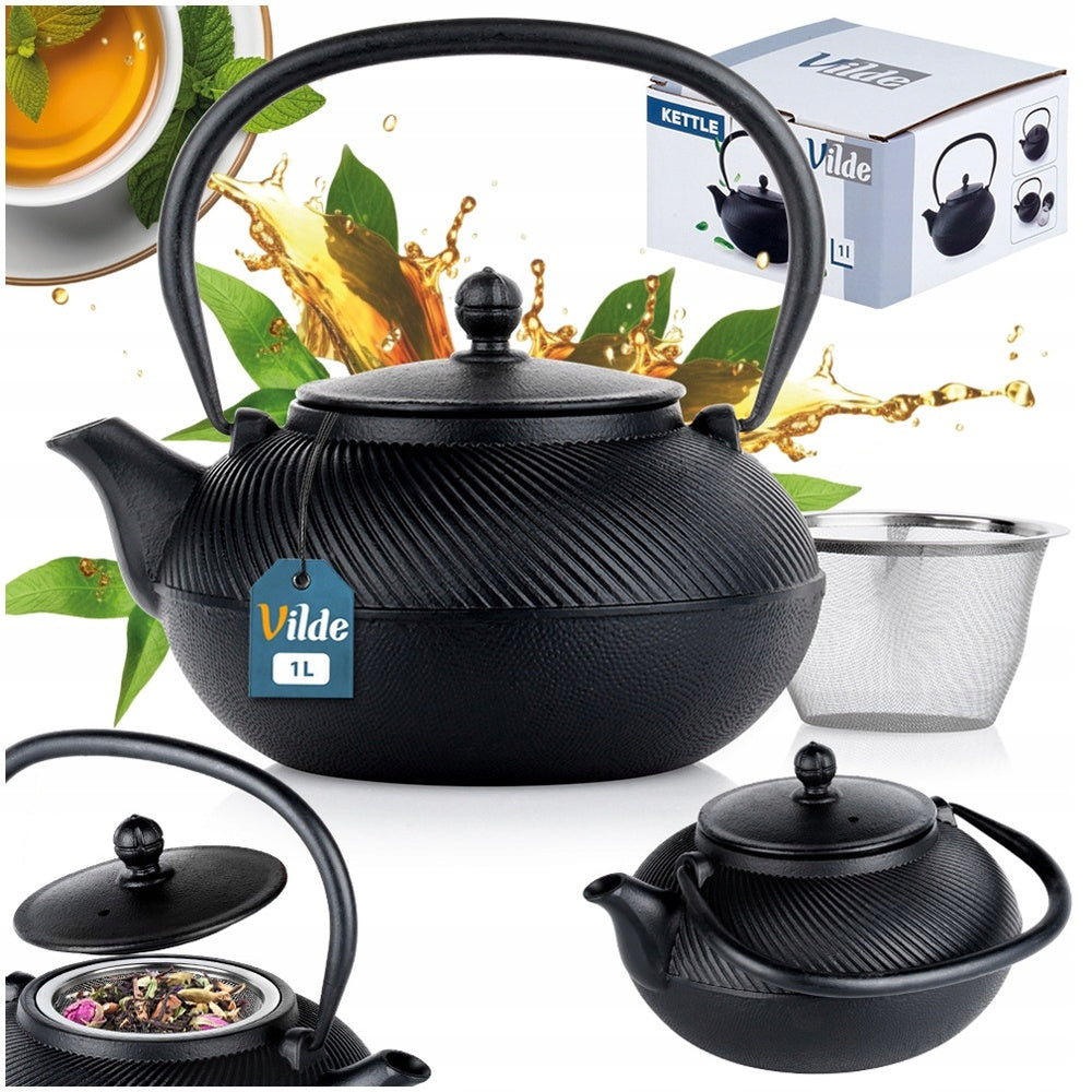 Kettle CAST IRON teapot infuser with tea strainer herbs 1L