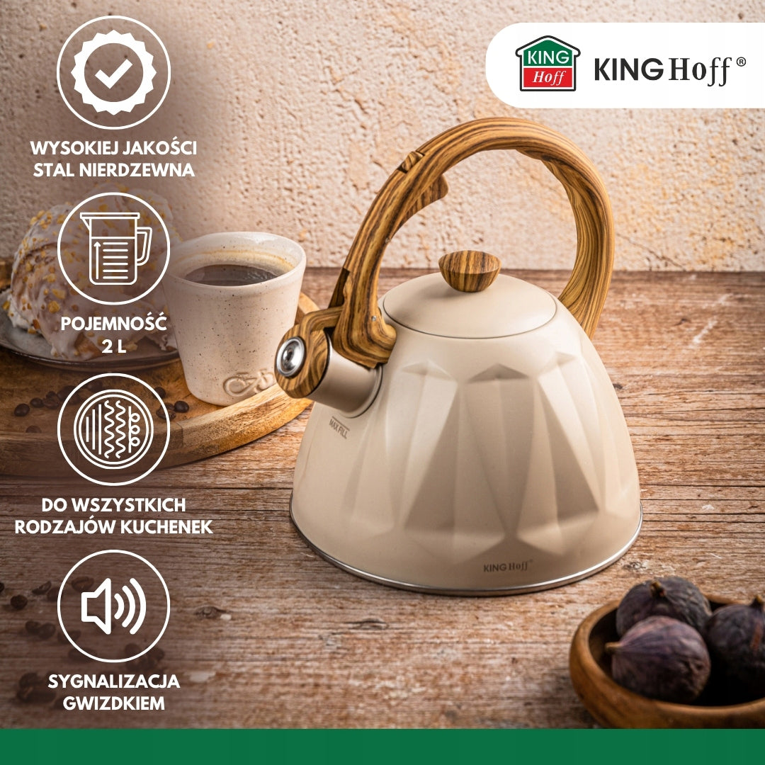 Kettle KINGHoff 2L cream with whistle induction Gas steel handle wood Manufacturer code KH-1998