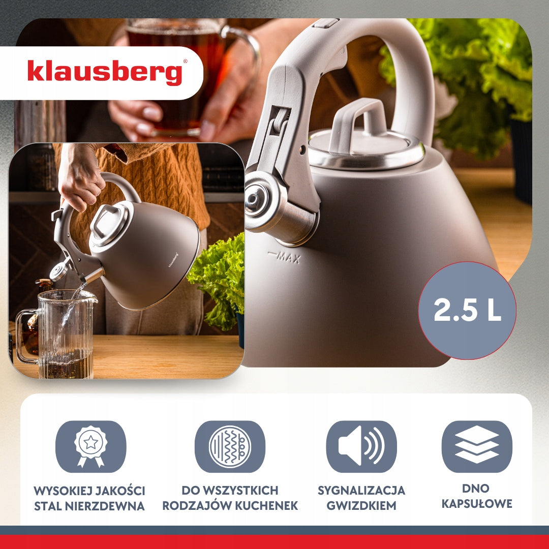 Kettle Klausberg KB-7953 2.5L Beige latte Induction GAS whistle steel Manufacturer code KB-7953