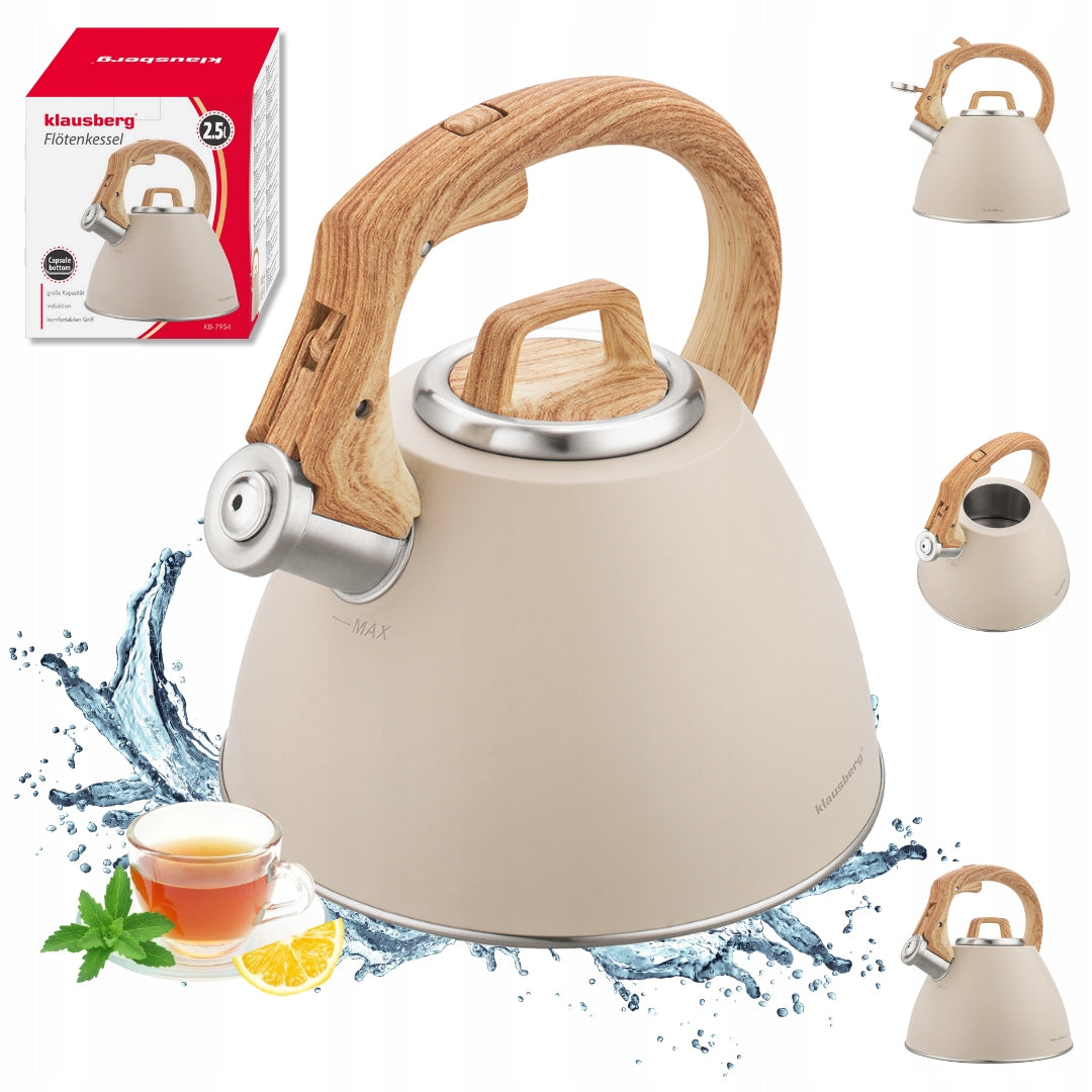 Kettle Klausberg KB-7954 2.5L Beige Induction GAS Whistle wood steel