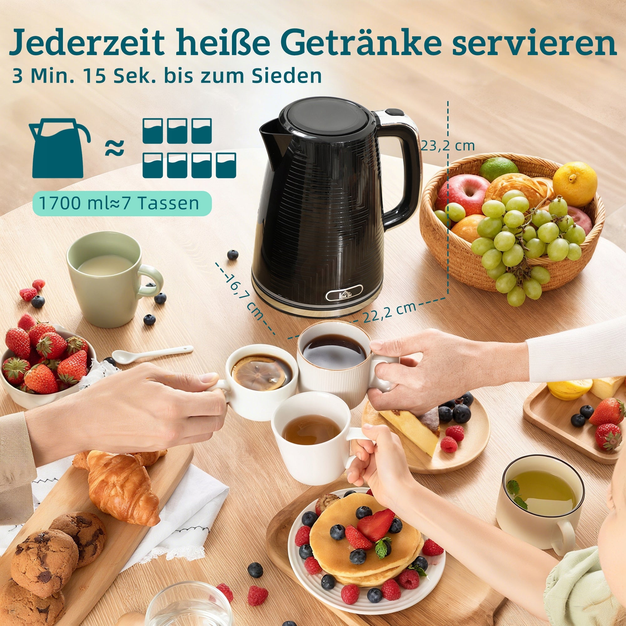 Kettle and toaster set with Otter thermostat, anti-stone filter Brand Homcom