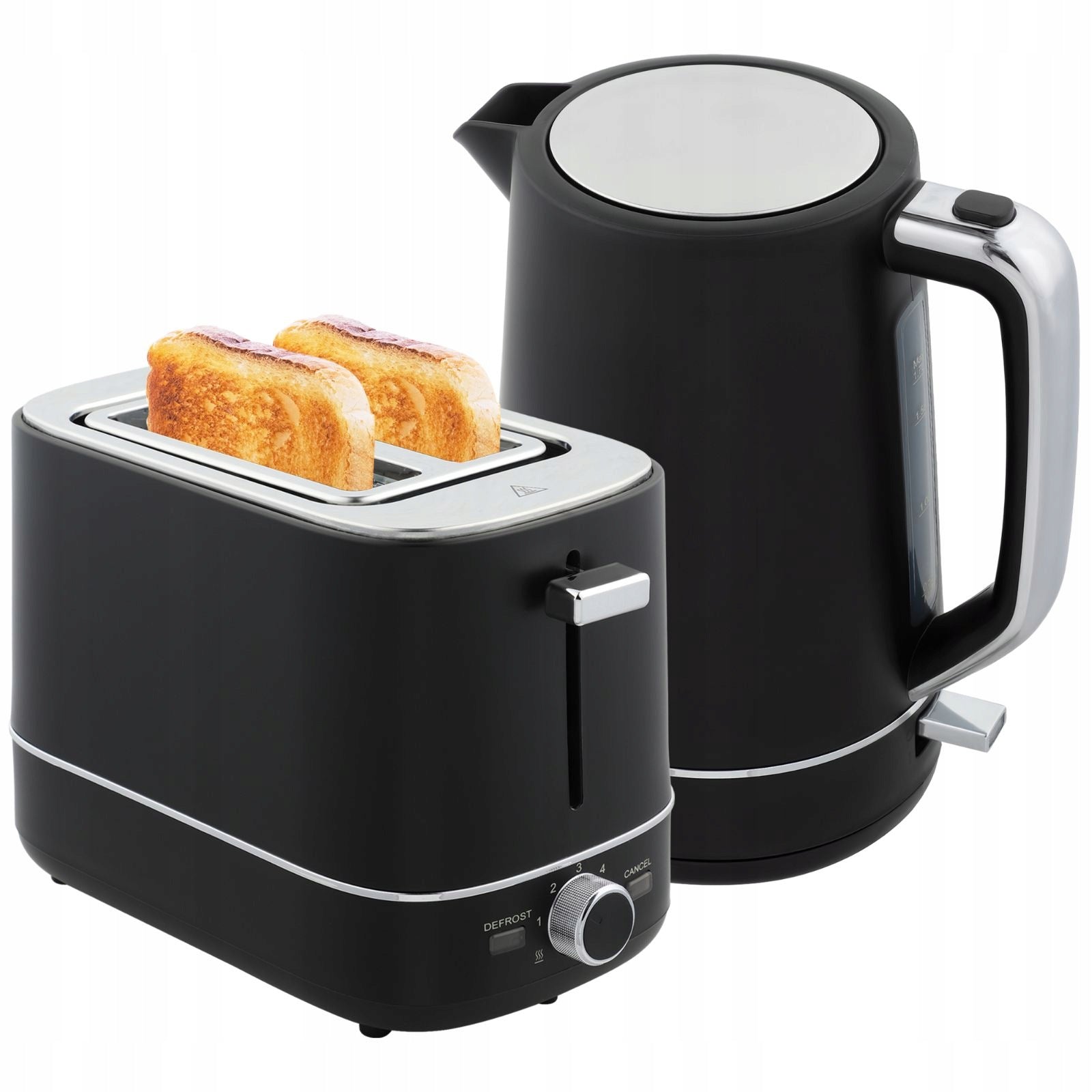 Kettle set 1,7 l and toaster 6 degrees, black/steel