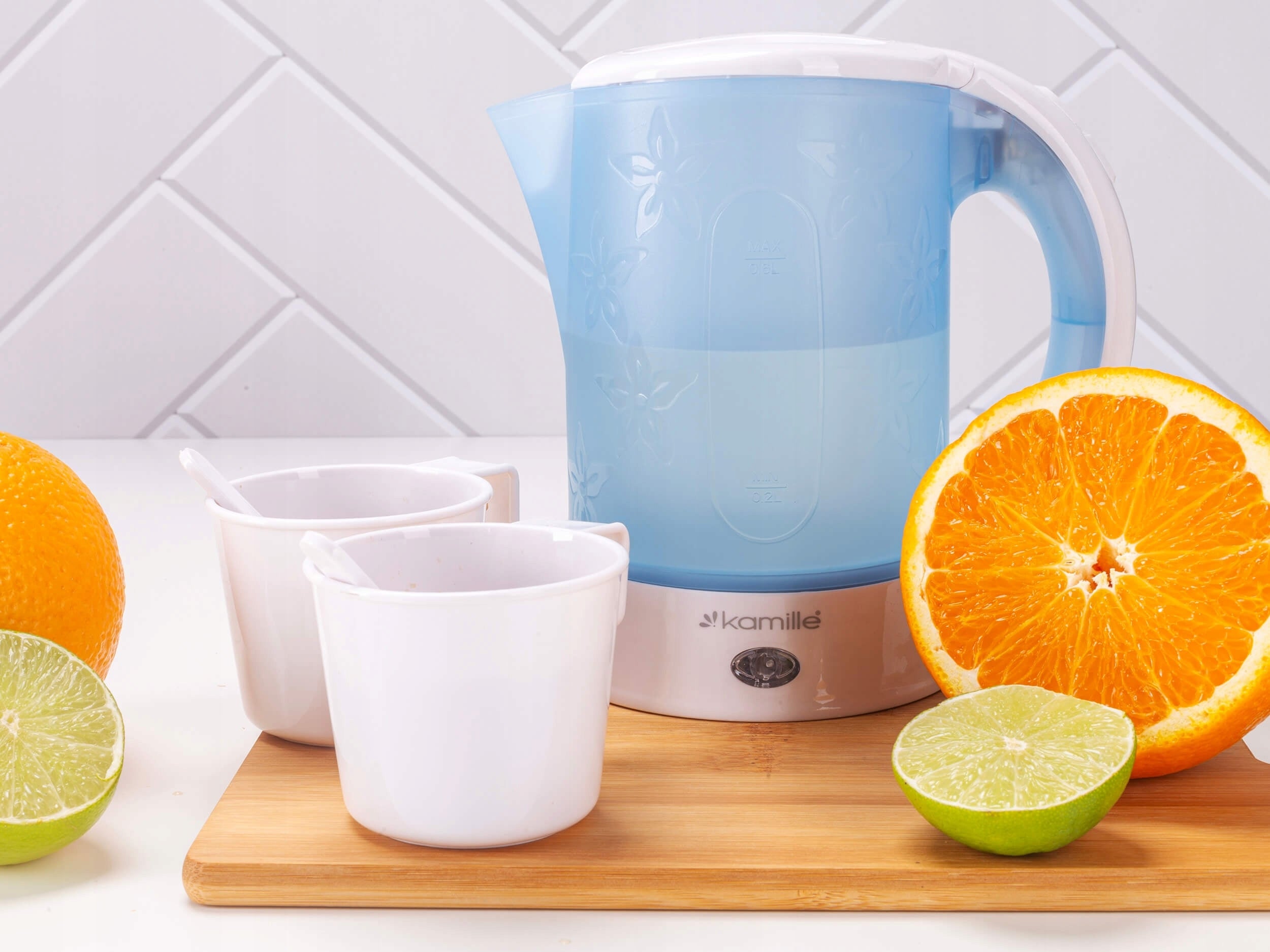 Kettle small electric tourist travel 0.6L with cups KAMILLE Packaging status original