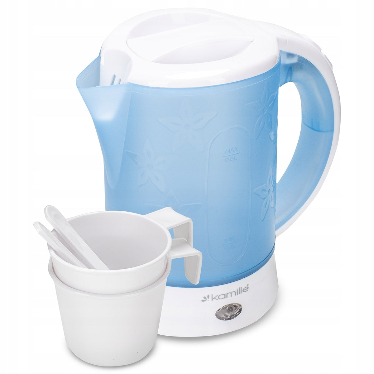 Kettle small electric tourist travel 0.6L with cups KAMILLE